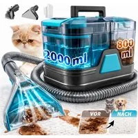 Grenintol Teppichreinigungsgerät 25KPA Waschsauger,Fleckentferner,Teppichreiniger,Polsterreiniger Gerät, 400 W, 2000 ml Frischwassertank‑&‑800 ml Schmutzwassertank, Tragbarer Fleckenreiniger mit Trenntank‑System, Integrierte Zirkulationsreinigungsfun