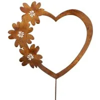 Dragimex Gartenstecker Metall Stecker. HERZ mit Blumen. Rost Gartenstecker. 58 cm.