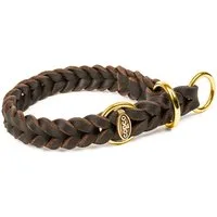 CopcoPet Hunde-Halsband Fettlederhalsband mit Zugstopp Ring, Messing, Leder, Geflochten, Handarbeit