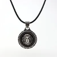DALMARO Kette mit Anhänger Lederkette Edelstahlkette 316L LÖWEN MEDAILLON, Herren Halskette Biker / Wikinger Kette - Schmuckbox