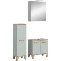 welltime Badmöbel-Set MINTTU, 3-teilige moderne Badkombi im SCANDI-Look, inkl. Beleuchtung, (3-St., bestehend aus: Midischrank, Waschbeckenunterschrank & Spiegelschrank), Bad-Kombination, Bad-Möbel, Badezimmer, Kombination, Kombi, Bad-Set