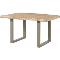 Massivmoebel24 Baumkantentisch FREEFORM (Massivholz, Massivholztisch), Baumtisch Mango 160x90x77 beige / U-Beine silber FREEFORM 5