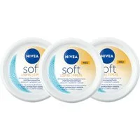 Nivea Feuchtigkeitscreme Soft mit Sonnenschutz Lichtschutzfaktor 15 3 x 100 ml, 3-tlg., 48h+ Feuchtigkeit, UVA- und UVB Schutz, Jojobaöl