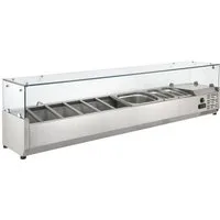 GastroHero Dönergrill Kühlaufsatz Gastronomie Edelstahl 180 cm mit Glasaufsatz 9 x GN 1/4, 145 W, Zutatenkühler, Salatbar-Aufsatz, statische Kühlung, energiesparend