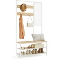 VASAGLE Garderobenständer Garderobe, mit 7 Haken, Spiegel, Sitzbank, 35 x 98 x 180 cm