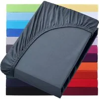 NatureMark Spannbettlaken Jersey Basic Spannbetttuch, 100% Baumwolle, Gummizug: rundum, (1 Stück), in vielen Größen und Farben, bis 25cm Steghöhe, 90x200cm, Anthrazit