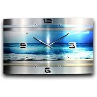 Kreative Feder Funkwanduhr 3D Design-Wanduhr „Blue Ocean“ aus gebürstetem Aluminium (3D-Wölbung, flüsterleises Funkuhrwerk, außergewöhnlich, modern)