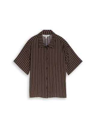 Denim Tom Tailor - Boxy Fit Hemdbluse aus Viskose brown white stripe - Gr. - M