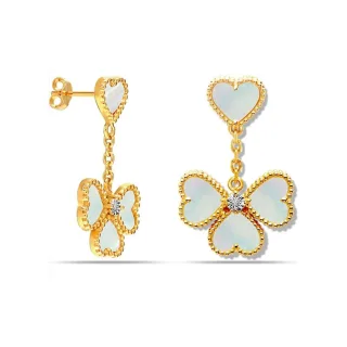 Damen Ohrringe Blume aus Perlmutt und Zirkonia mit Vergoldung 925 Sterling Silber BIPE003