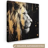 OneMillionCanvasses® Leinwandbild Porträt - Löwe - Abstrakt - Gold, Fotodruck (1 St), Leinwand Canvas Wandbild, Wanddekoration 20x30 cm
