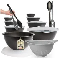 Hausfelder Salatschüssel Set groß, Schüsselset mit Deckel aus Kunststoff BPA-frei, Kunststoff, (Set, 21-tlg), Schüsseln 2x6 L, 2x3,6 L, 2x1,9 L, 2x0,7 L + 2 x Salatbesteck