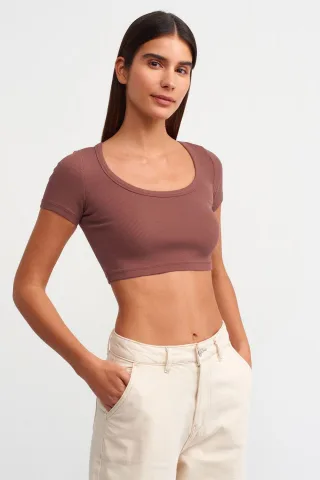 Damen Ribbed Crop T-Shirt
