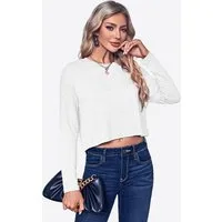 Imily Bela Langarmshirt Damen Cropped Rundhalsausschnitt Loose Fit Basic (Packung, 1-tlg., 1per-Pack) in Unifarbe