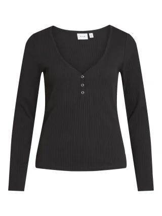 VILA - VIBALU V-NECK L/S RIB TOP - NOOS black - Gr. - XXL
