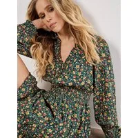 Apricot Druckkleid Minikleid mit Smokdetails und Blumenmuster