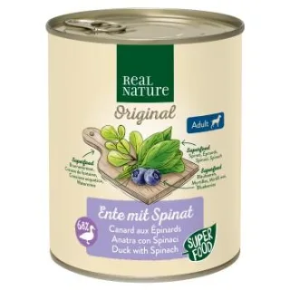 REAL NATURE Superfood Nassfutter Hund, Adult, Ente mit Spinat 6x800 g