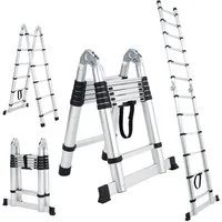 GarveeMore Teleskopleiter aus Aluminium für Haus & Handwerk,Klappbar,ausziehbar,rutschfest, Stehleiter mit Stabilisatoren,Tragbare für Dachboden & Outdoor