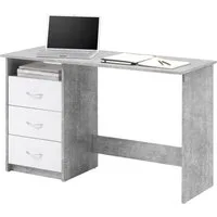 PREISBRECHER Schreibtisch Schreibtisch >Mack< - 123x76x50cm (BxHxT), aus Spanplatte in Beton mit 3 Schubkästen und 1 offenes Fach.