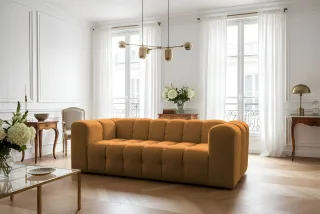 Sofa Designersofa SOLVIE 3-Sitzer in Stoff Moly Orange