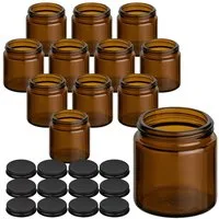 gouveo Make-Up Organizer Cremetiegel aus Braunglas mit Schraubdeckel - Leere Cremedose aus Glas, 12-tlg., 120ml/schwarz-matt, Schutz für lichtempfindlichen Inhalt