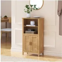 en.casa Beistellschrank »Rirg« 92x50x25 cm mit 2 Türen und 2 offenen Fächern Bambus Natur