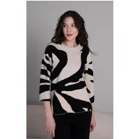 Passioni Strickpullover in Beige und Schwarz mit großem abstraktem Muster