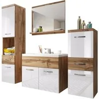 welltime Badmöbel-Set ELDA, (Komplett-Set, 5-St), Waschtisch inkl. Waschbecken, Hochschrank, Badschrank und Spiegel