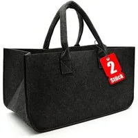 BigDean Aufbewahrungstasche 2x Filztasche in Anthrazit für Kaminholz oder als Shopper verwendbar (Set, 2-tlg., Tasche/n), Faltbare, Wiederverwendbare, Ökologische Filztasche