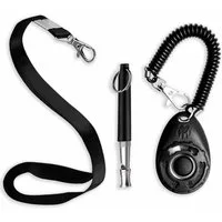 Monkimau Tier-Clicker Hundepfeife mit Klicker und Leine im Set, Edelstahl, Packung