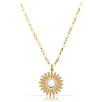 Made by Nami Kette mit Anhänger Sonnenblumen Damen Gold aus Chirurg. Edelstahl 40 + 5 cm Gänseblümchen, mit Edelstein Anhänger Wasserfester Schmuck Gold Boho Schmuck Damen