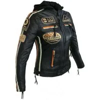 Alpha Speeds Bikerjacke Damen Leder Jacke Biker Freizeit Highway Jacke Orange & Beige aus weichem Lammleder, mit Protektoren & Kapuze