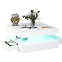 radelldar Couchtisch mit LED-Beleuchtung, 2 Schubladen und verdecktem Stauraum (1-St), Wohnzimmertisch matt 78x78x40 cm
