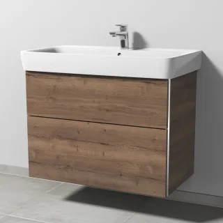 Sanipa 3way Waschtischunterbau zu Geberit Renova Plan Waschtisch mit 2 Auszügen, Eiche-Tabak BR87950