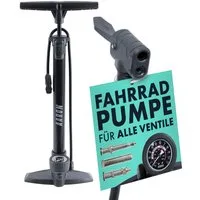 AARON Luftpumpe AIR Standpumpe mit Manometer und Ball-Aufsatz, Fahrrad, Schwarz