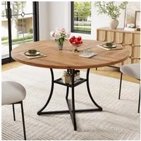 i@home Esstisch Runder Esstisch (100 x 100 x 75 cm) für 4–6 Personen, höhenverstellbare Füße, ideal für Esszimmer und Wohnzimmer, Walnut