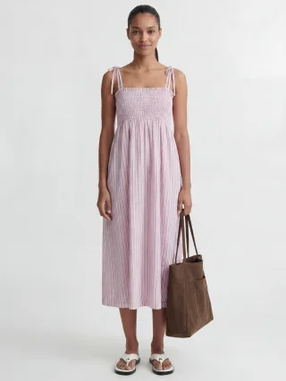 JJXX - JXZOE SEERSUCKER SMOCK STRAP DRESS WVN Pink Lady - Gr. - S