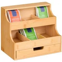 relaxdays Teebox Tee Organizer mit Schublade 9 Fächer, Bambus