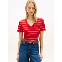 Tommy Hilfiger T-Shirt SLIM CODY V-NECK SHORT SLEEVE aus Baumwolle, Logostickerei, gestreift