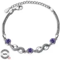 Felino Silberarmband Armband Infinity Damen Frauen Diamanten Lila Unendlich Liebe Ewigkeit (Schmuckbeutel), 925 Sterling Silber