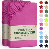NatureMark Spannbettlaken Jersey Spannbetttuch, 100% Baumwolle, Gummizug: rundum, (2 Stück), Kinder Spannbetttuch, für Baby-/Kinderbett, 70x140 cm, Pink