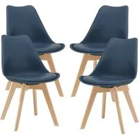 en.casa Esszimmerstuhl (Set, 4 St), »Fläten« mit Massivholzbeinen Kunstleder Blau