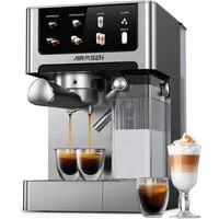 Airmsen Espressomaschine 20 Bar mit automatischem Milchaufschäumer für Zuhause,1.8L Wassertank, Edelstahlfilter, Cappuccino & Latte Kaffeemaschine mit Schnellbrüh-Doppelkessel