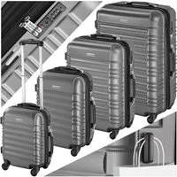 tectake Trolley Hartschalenkoffer-Set aus robustem ABS-Kunststoff, TSA-Zahlenschloss, 4 Rollen, mit Teleskopgriff, 360° drehbare, abnehmbare Rollen, abteilbar