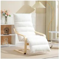 HOMCOM Relaxsessel Lounge-Sessel aus Birkenholz (gepolsterter Relaxsessel mit verstellbarer Fußstütze, 1-St., moderner Sessel für Wohnzimmer), 93-114 x 67 x 105 cm, Weiß