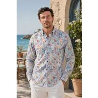 Haupt Langarmhemd Langarm Herrenhemd Popelin mit Pflanzenmuster ideal Sommer