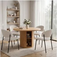 Jiexi Essgruppe Essgruppe rund Ø110cm MDF Eiche mit Stauraum & Cord-Stühlen