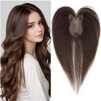 LuxusKollektion Toupet Topper Toupet Echthaar Damen 27cm Seitenpony 2 Dunkelbraun