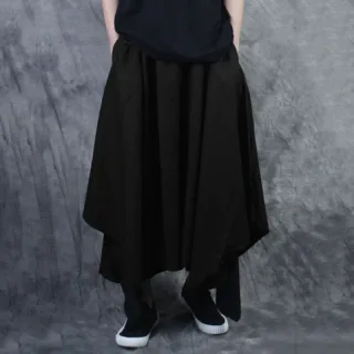 INCERUN Men Black Pant Fashion Casual Loose Fit Irregular Pant Skirt Spring Summer Mens Elastic Black Streetwear Pants