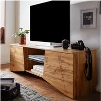 FINEBUY Lowboard FB76452 TV-Board Kommode 160cm MDF Eiche Dekor Design mit 2 Türen (TV-Kommode Hoch, TV-Schrank Modern, Fernsehtisch), Holz Eiche-Dekor 160x50x40 cm mit zwei Türen
