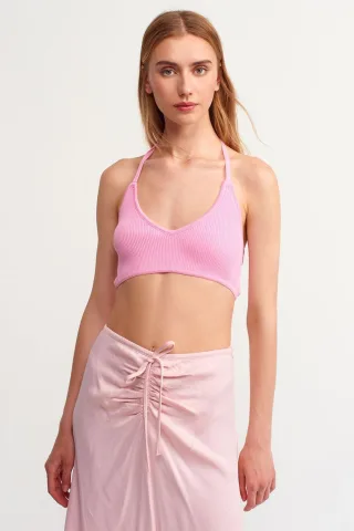 Fitted Ripp-Top mit Halsband und Bindedetail